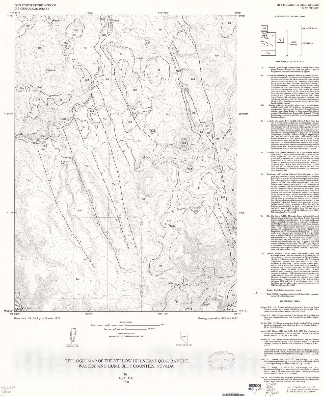 Map : Geologic map of the Yellow Hills East quadrangle, Washoe and Humboldt Counties, Nevada, 1988 Cartography Wall Art :