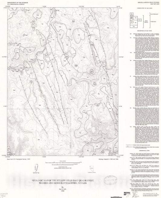 Map : Geologic map of the Yellow Hills East quadrangle, Washoe and Humboldt Counties, Nevada, 1988 Cartography Wall Art :