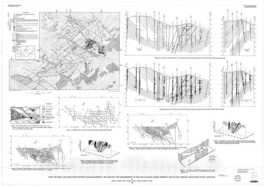 Map : Maps, sections, and structure-contour diagrams showing the geology and geochemistry of the Mouat nickel-copper prospect, Stillwater, 1989 Cartography Wall Art :