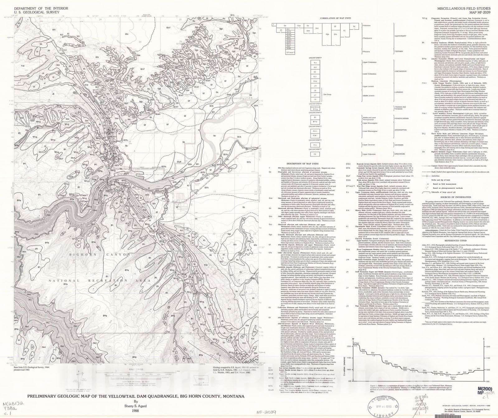 Map : Preliminary geologic map of the Yellowtail Dam quadrangle, Big Horn County, Montana, 1988 Cartography Wall Art :