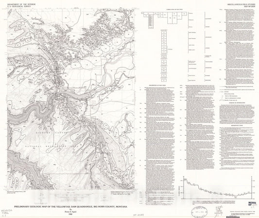 Map : Preliminary geologic map of the Yellowtail Dam quadrangle, Big Horn County, Montana, 1988 Cartography Wall Art :