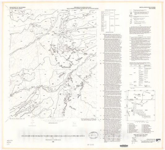 Map : Preliminary geologic map of the Newcomb quadrangle, San Juan County, New Mexico, 1988 Cartography Wall Art :
