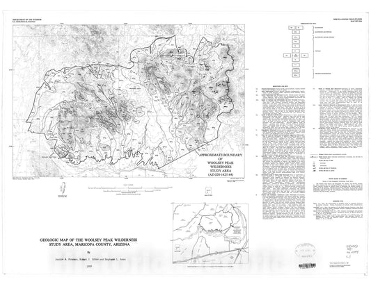 Map : Geologic map of the Woolsey Peak Wilderness Study Area, Maricopa County, Arizona, 1989 Cartography Wall Art :