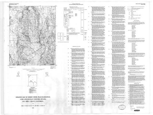 Map : Geologic map of the Desert Creek Peak quadrangle, Lyon and Douglas Counties, Nevada, and Mono County, California, 1989 Cartography Wall Art :