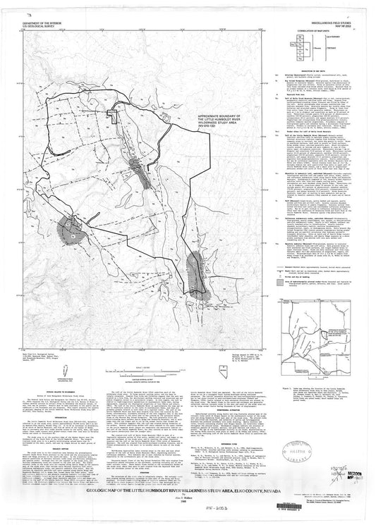 Map : Geologic map of the Little Humboldt River Wilderness Study Area, Elko County, Nevada, 1988 Cartography Wall Art :