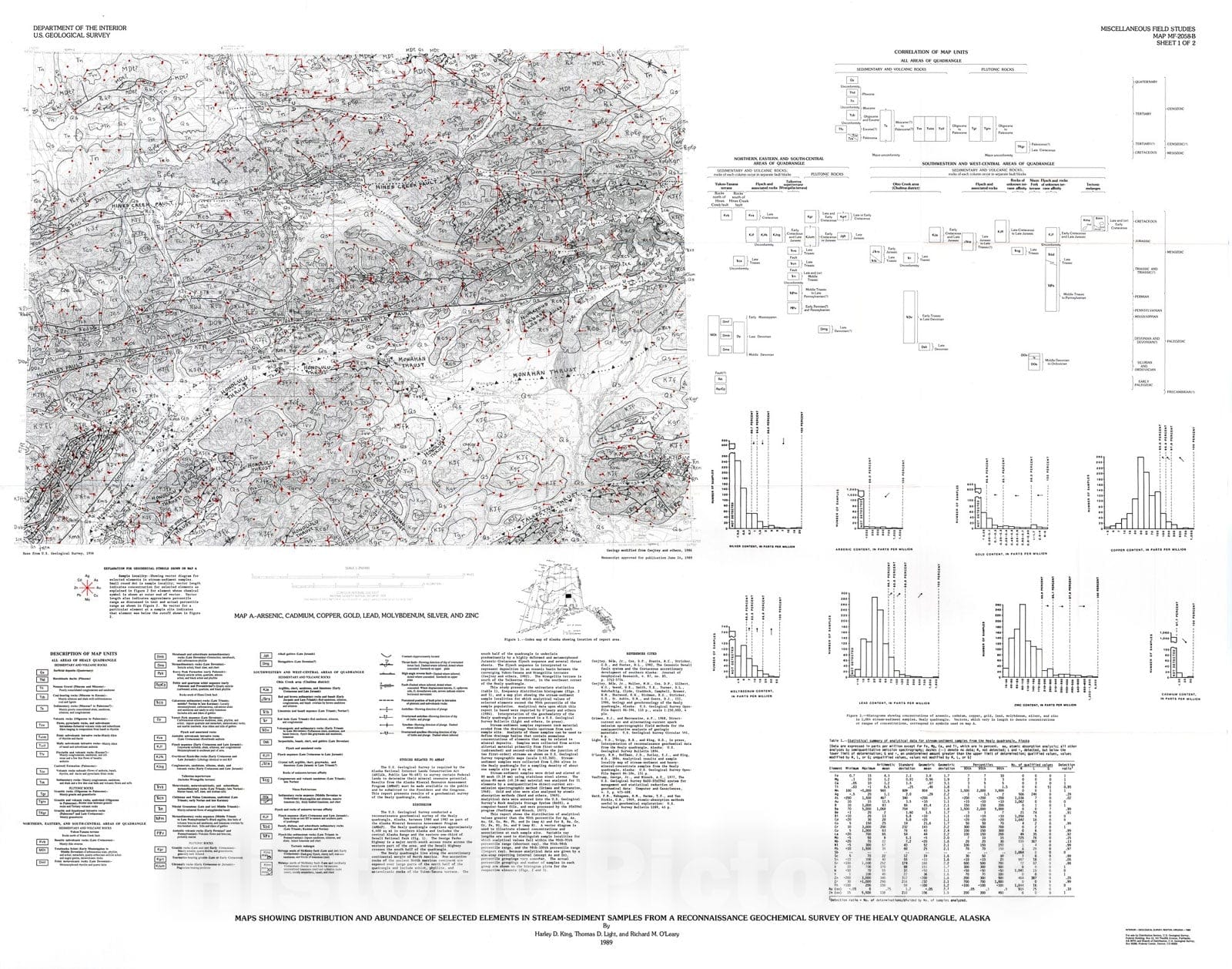 Map : Maps showing distribution and abundance of selected elements in stream-sediment samples from a reconnaissance geochemical, 1989 Cartography Wall Art :
