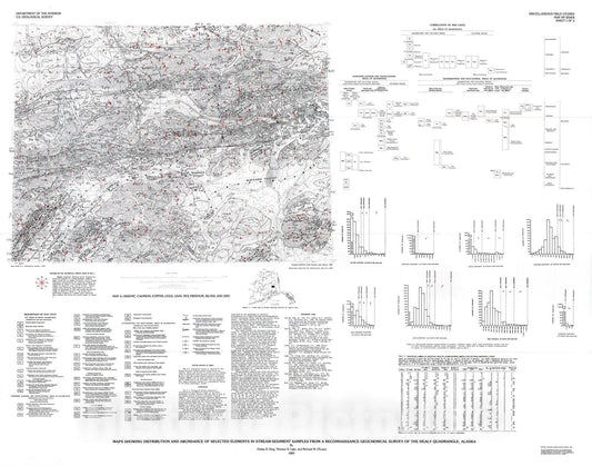 Map : Maps showing distribution and abundance of selected elements in stream-sediment samples from a reconnaissance geochemical, 1989 Cartography Wall Art :