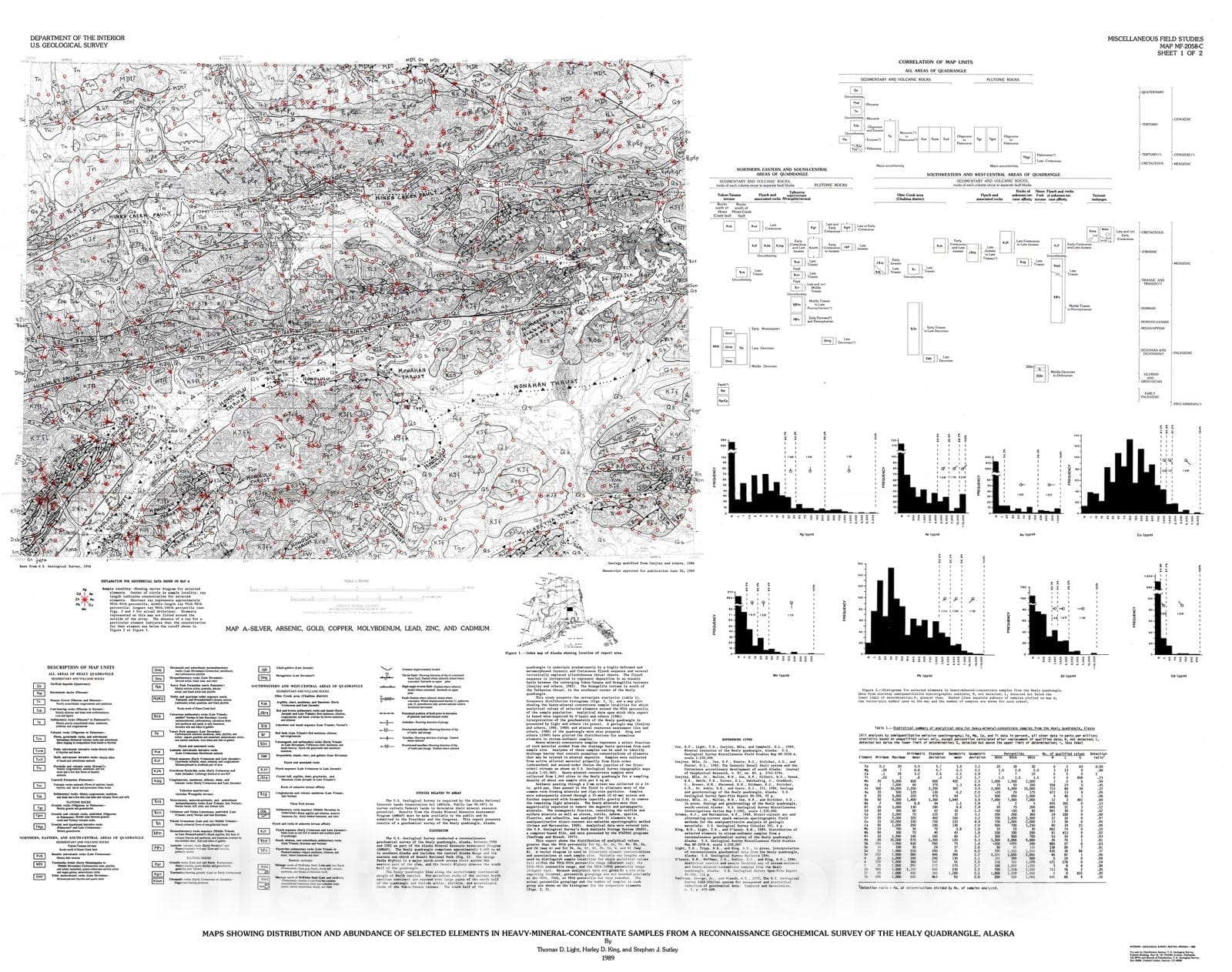 Map : Maps showing distribution and abundance of selected elements in heavy-mineral-concentrate samples from a reconnaissance geochemica, 1989 Cartography Wall Art :