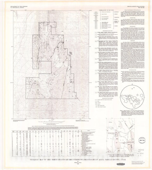 Map : Geologic map of the north Stansbury Mountains Wilderness Study Area, Tooele County, Utah, 1989 Cartography Wall Art :