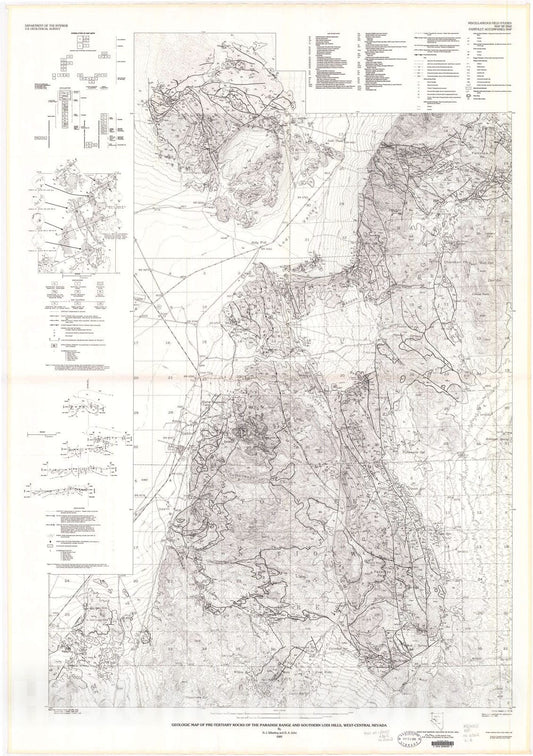 Map : Geologic map of pre-Tertiary rocks of the Paradise Range and southern Lodi Hills, west-central Nevada, 1989 Cartography Wall Art :