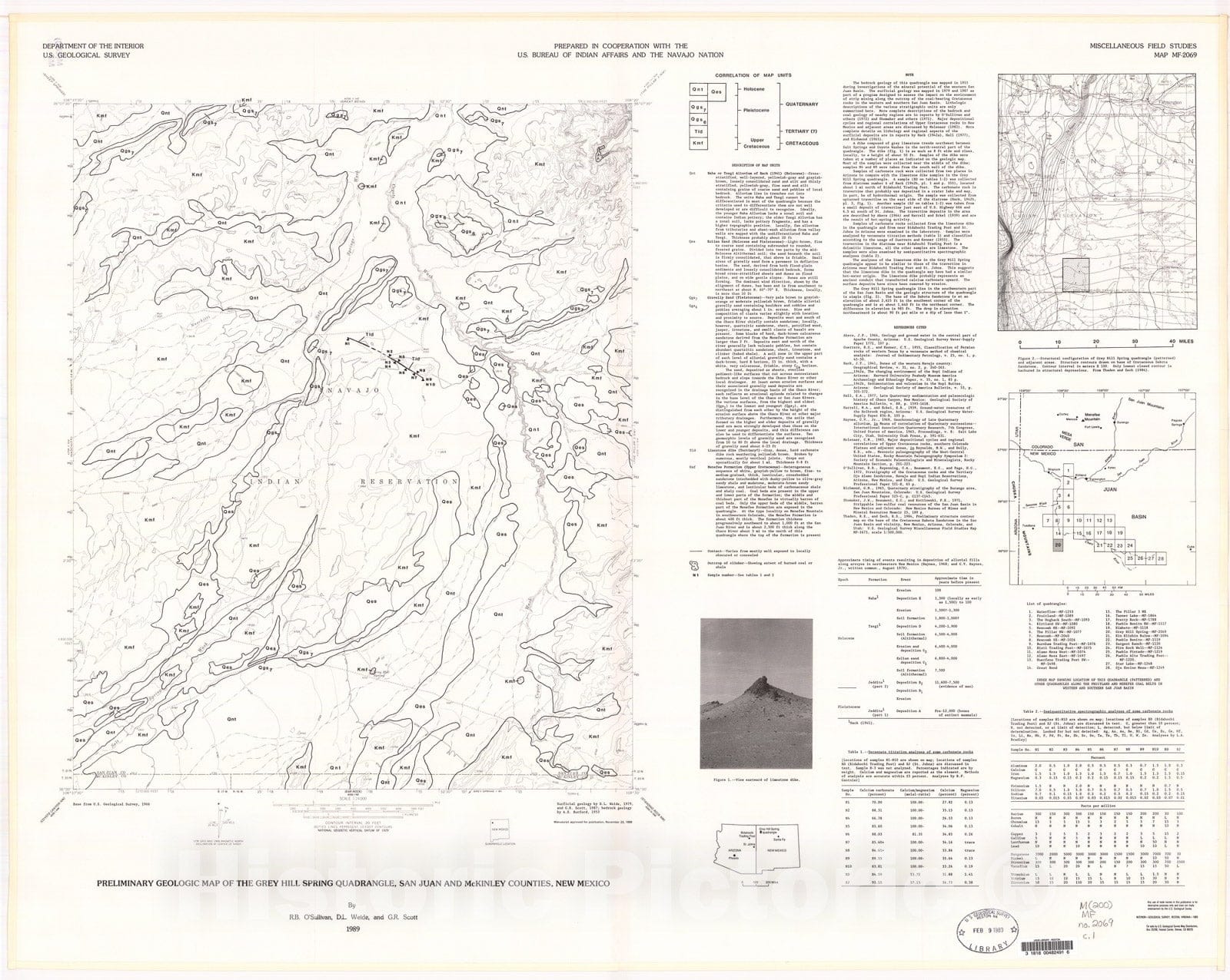 Map : Preliminary geologic map of the Grey Hill Spring quadrangle, San Juan and McKinley Counties, New Mexico, 1989 Cartography Wall Art :