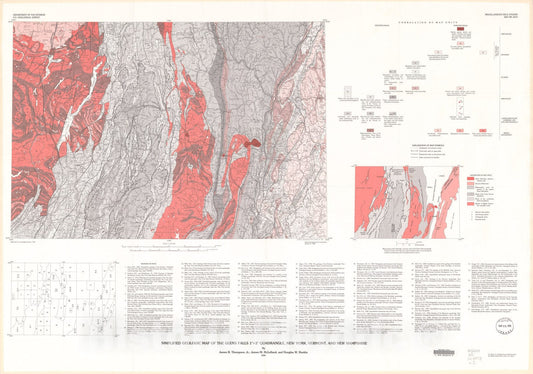 Map : Simplified geologic map of the Glens Falls one degree x two degrees quadrangle, New York, Vermont, New Hampshire, one990 Cartography Wall Art :
