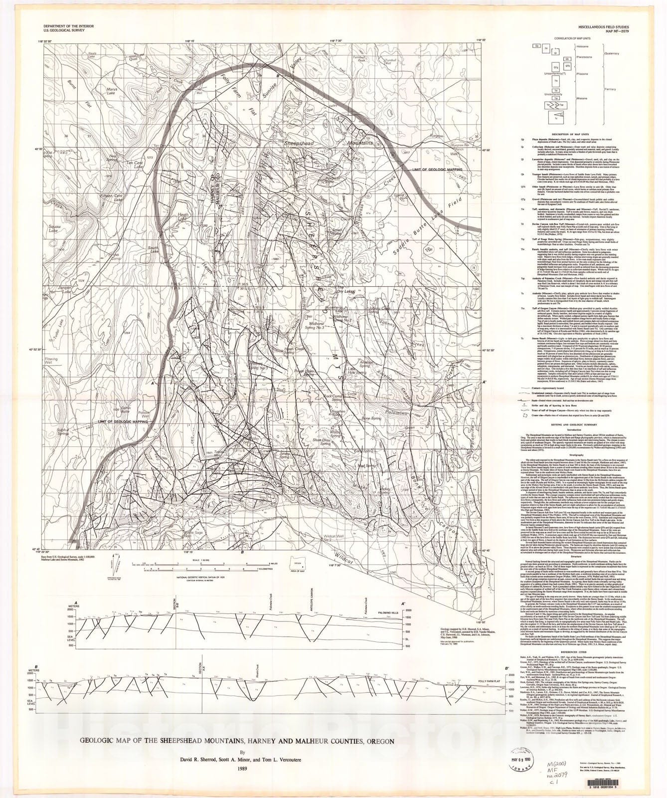 Map : Geologic map of the Sheephead Mountains, Harney and Malheur Counties, Oregon, 1989 Cartography Wall Art :