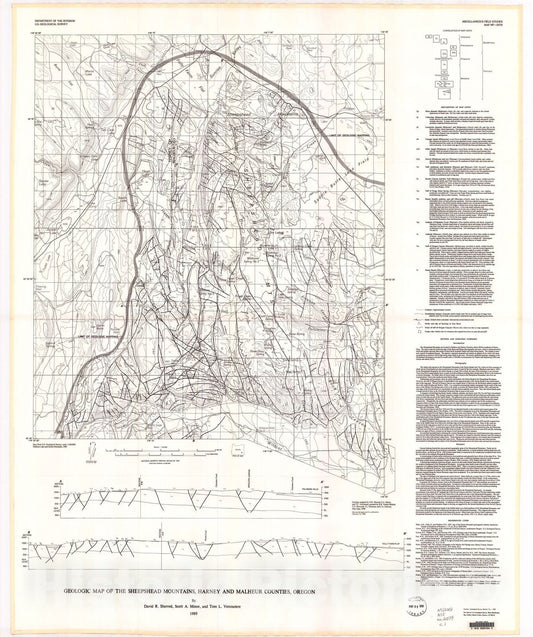 Map : Geologic map of the Sheephead Mountains, Harney and Malheur Counties, Oregon, 1989 Cartography Wall Art :