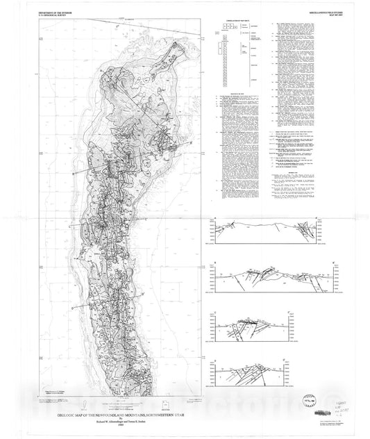 Map : Geologic map of the Newfoundland Mountains, northwestern Utah, 1989 Cartography Wall Art :
