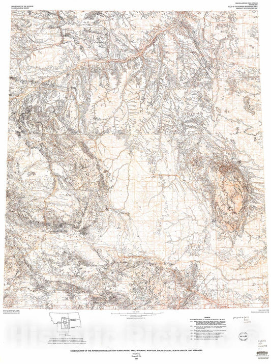 Map : Geologic map of the Powder River Basin and surrounding area, Wyoming, Montana, South Dakota, North Dakota, and Nebraska, 1989 Cartography Wall Art :