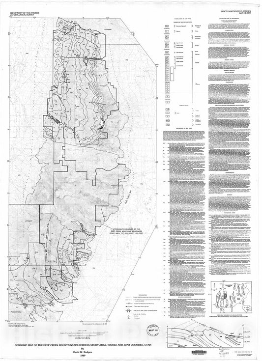 Map : Geologic map of the Deep Creek Mountains Wilderness Study Area, Tooele and Juab Counties, Utah, 1989 Cartography Wall Art :