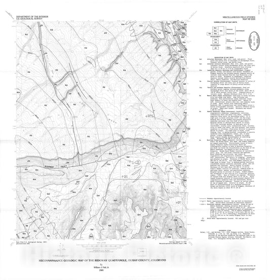 Map : Reconnaissance geologic map of the Ridgway quadrangle, Ouray County, Colorado, 1989 Cartography Wall Art :