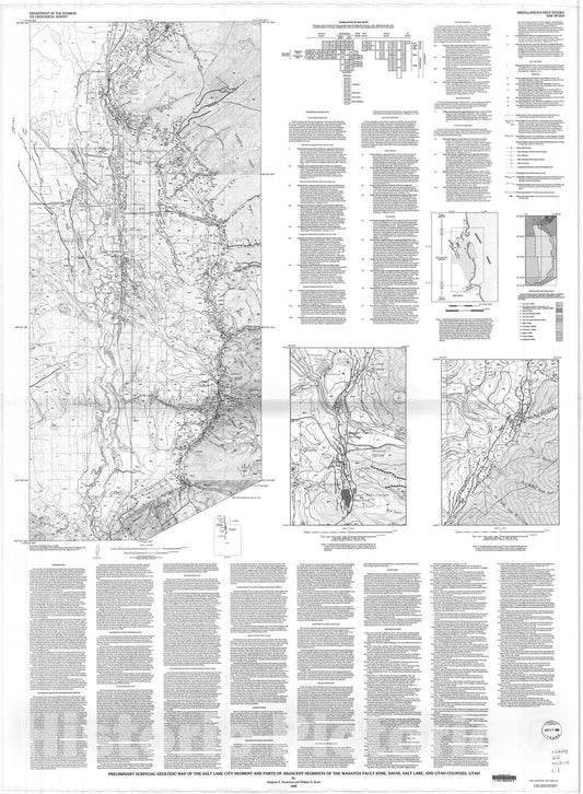 Map : Preliminary surficial geologic map of the Salt Lake City segment and parts of adjacent segments of the Wasatch fault zone, Davis,, 1990 Cartography Wall Art :