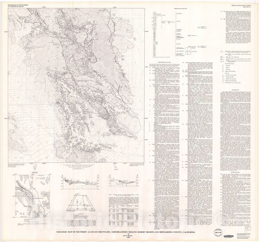 Map : Geologic map of the southern Avawatz Mountains, northeastern Mohave Desert region, San Bernardino County, California, 1990 Cartography Wall Art :