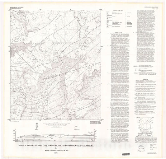 Map : Geologic map of the Pine 7.5' quadrangle, Coconino and Gila Counties, Arizona, 1990 Cartography Wall Art :