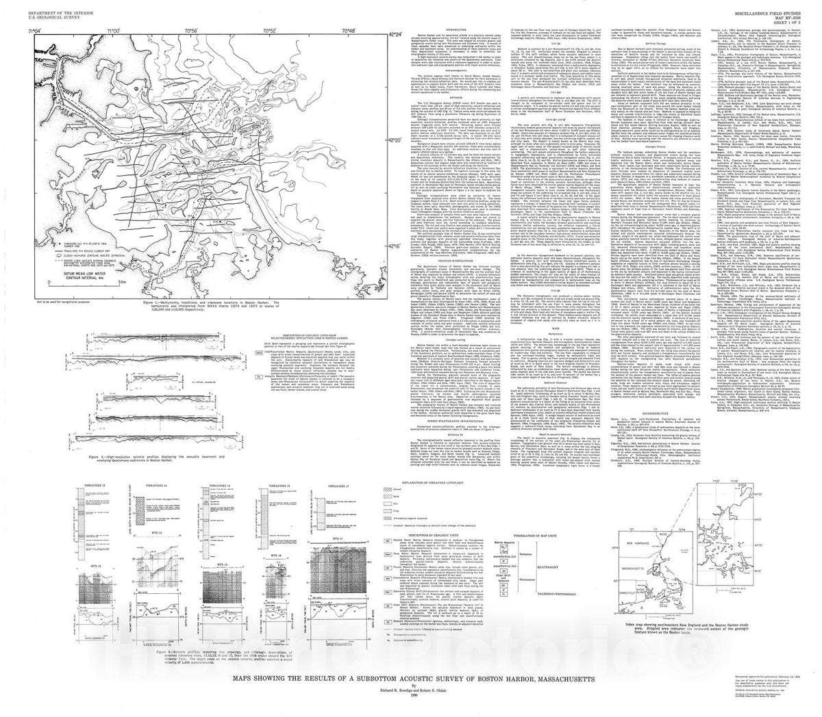 Map : Maps showing the results of a subbottom acoustic survey of Boston Harbor, Massachusetts, 1990 Cartography Wall Art :