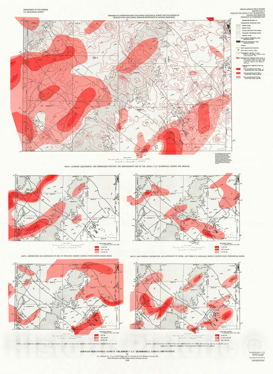 Map : Summary geochemical maps of the Joplin one degree x two degrees quadrangle, Kansas and Missouri, one990 Cartography Wall Art :
