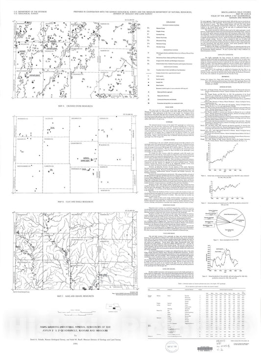 Map : Maps showing industrial mineral resources of the Joplin one degree x two degrees quadrangle, Kansas and Missouri, one99one Cartography Wall Art :
