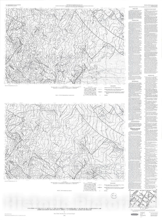 Map : Structure-contour maps on the top of the Mississippian carbonates and on the top of the Upper Cambrian and Lower Ordovician Arbuck, 1992 Cartography Wall Art :