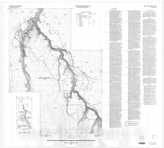 Map : Geologic map of the Jarbidge River Wilderness Study Area, Owyhee County, Idaho, 1990 Cartography Wall Art :