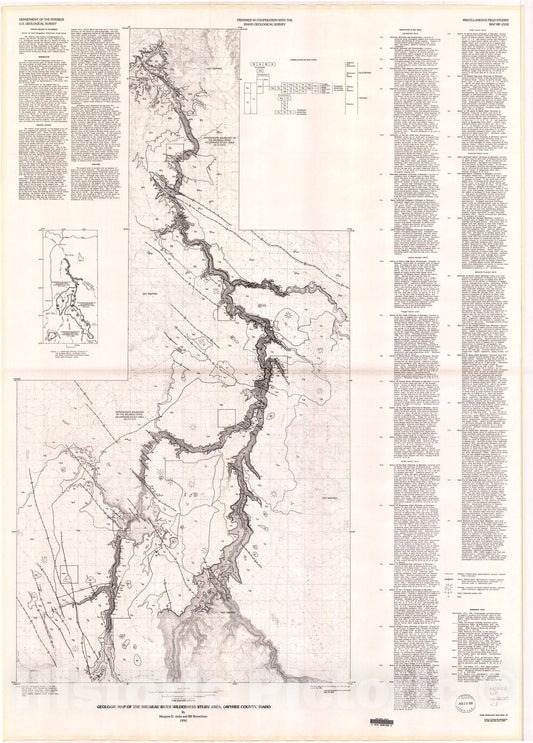 Map : Geologic map of the Bruneau River Wilderness Study Area, Owyhee County, Idaho, 1990 Cartography Wall Art :