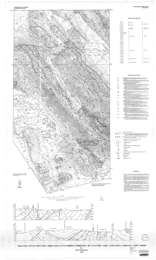 Map : Geologic map and phosphate resources of the northeastern part of the Lower Valley quadrangle, Caribou County, Idaho, 1990 Cartography Wall Art :