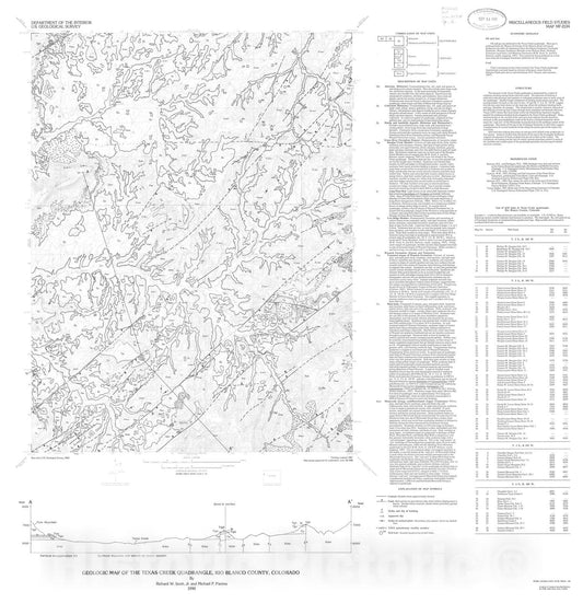 Map : Geologic map of the Texas Creek quadrangle, Rio Blanco County Colorado, 1990 Cartography Wall Art :