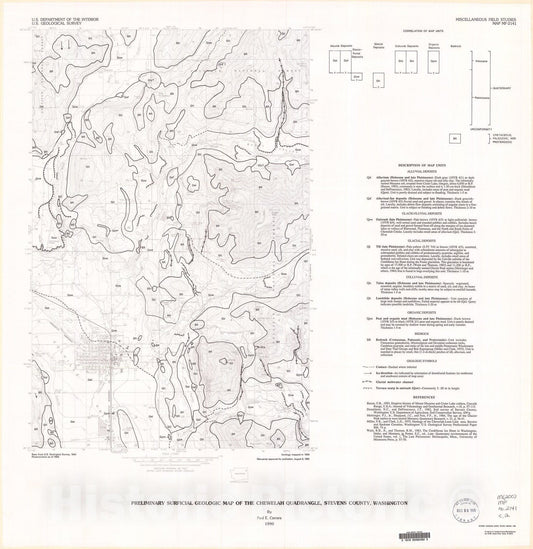 Map : Preliminary surficial geologic map of the Chewelah quadrangle, Stevens County, Washington, 1990 Cartography Wall Art :