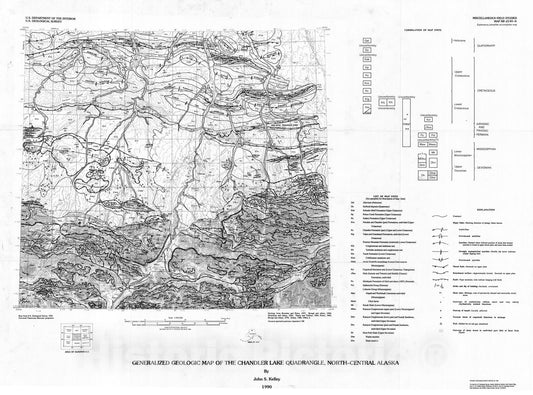 Map : Generalized geologic map of the Chandler Lake quadrangle, north-central Alaska, 1990 Cartography Wall Art :