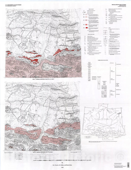 Map : Maps showing mineral resource assessment of the Chandler Lake quadrangle, Alaska, 1996 Cartography Wall Art :