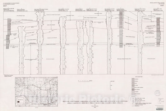 Map : West-east stratigraphic correlations of surface and subsurface sections of the intertongued Eocene Wasatch and Green River Formati, 1990 Cartography Wall Art :