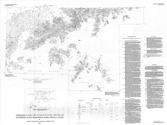 Map : Generalized geologic map of the Port Moller, Stepovak Bay, and Simeonof Island quadrangles, Alaska Peninsula, Alaska, 1991 Cartography Wall Art :