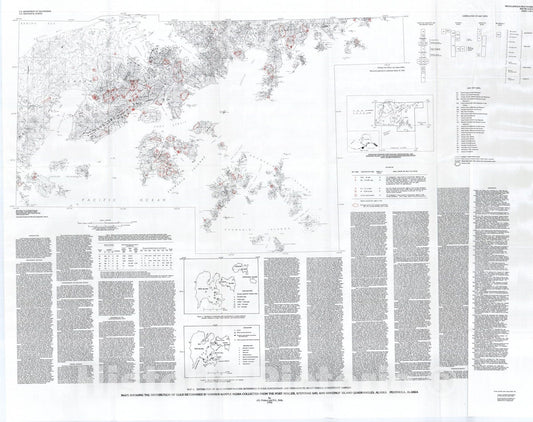 Map : Maps showing the distribution of gold determined in various sample media collected from the Port Moller, Stepovak Bay, and Simeono, 1992 Cartography Wall Art :