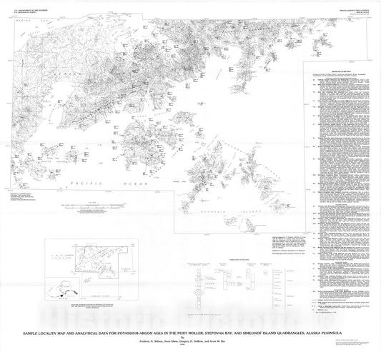 Map : Sample locality map and analytical data for potassium-argon ages in the Port Moller, Stepovak Bay, and Simeonof Island quadrangles, 1994 Cartography Wall Art :