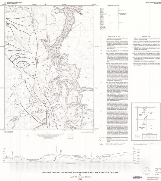 Map : Geologic map of the Sand Hollow quadrangle, Crook County, Oregon, 1991 Cartography Wall Art :