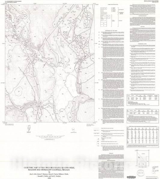 Map : Geologic map of the High Rock Lake quadrangle, Washoe and Humboldt Counties, Nevada, 1991 Cartography Wall Art :
