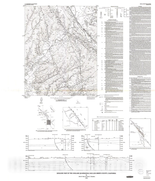 Map : Geologic map of the Cholame quadrangle, San Luis Obispo County, California, 1991 Cartography Wall Art :