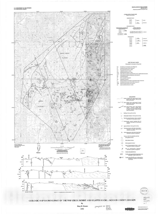 Map : Geologic map showing part of the May Creek Schist and related rocks, Jackson County, Oregon, 1991 Cartography Wall Art :