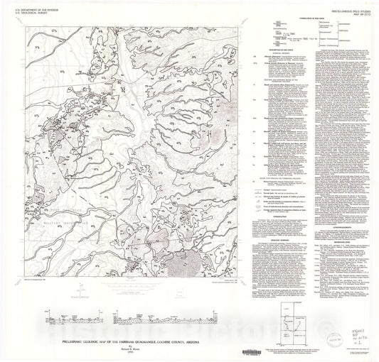 Map : Preliminary geologic map of the Fairbank quadrangle, Cochise County, Arizona, 1991 Cartography Wall Art :