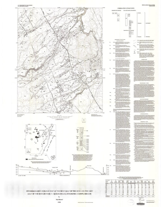 Map : Reconnaissance geologic map of the west half of the Bend and the east half of the Shevlin Park seven 1/2' quadrangles, Deschutes County, Oregon, 1992 Cartography Wall Art :