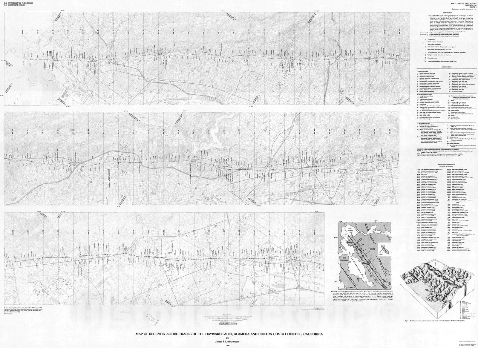 Map : Map of recently active traces of the Hayward fault, Alameda and Contra Costa Counties, California, 1992 Cartography Wall Art :