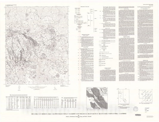 Map : Geologic map showing ages and mineralization of the Quien Sabe volcanics, Mariposa Peak quadrangle, west-central California, 1992 Cartography Wall Art :