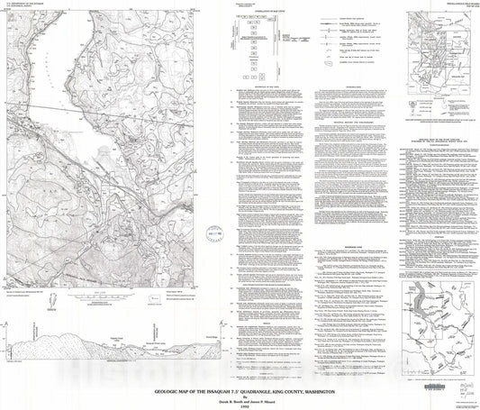 Map : Geologic map of the Issaquah 7.5' quadrangle, King County, Washington, 1992 Cartography Wall Art :