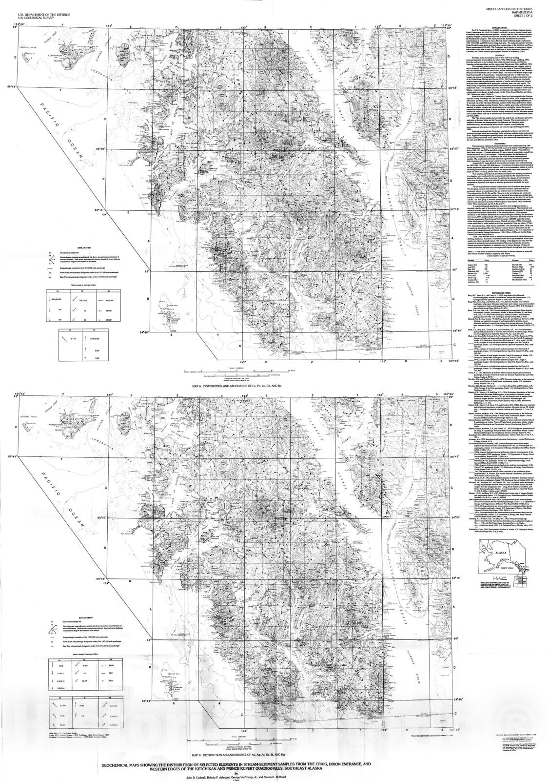 Map : Geochemical maps showing the distribution of selected elements in stream-sediment samples from the Craig, Dixon Entrance, and west, 1993 Cartography Wall Art :